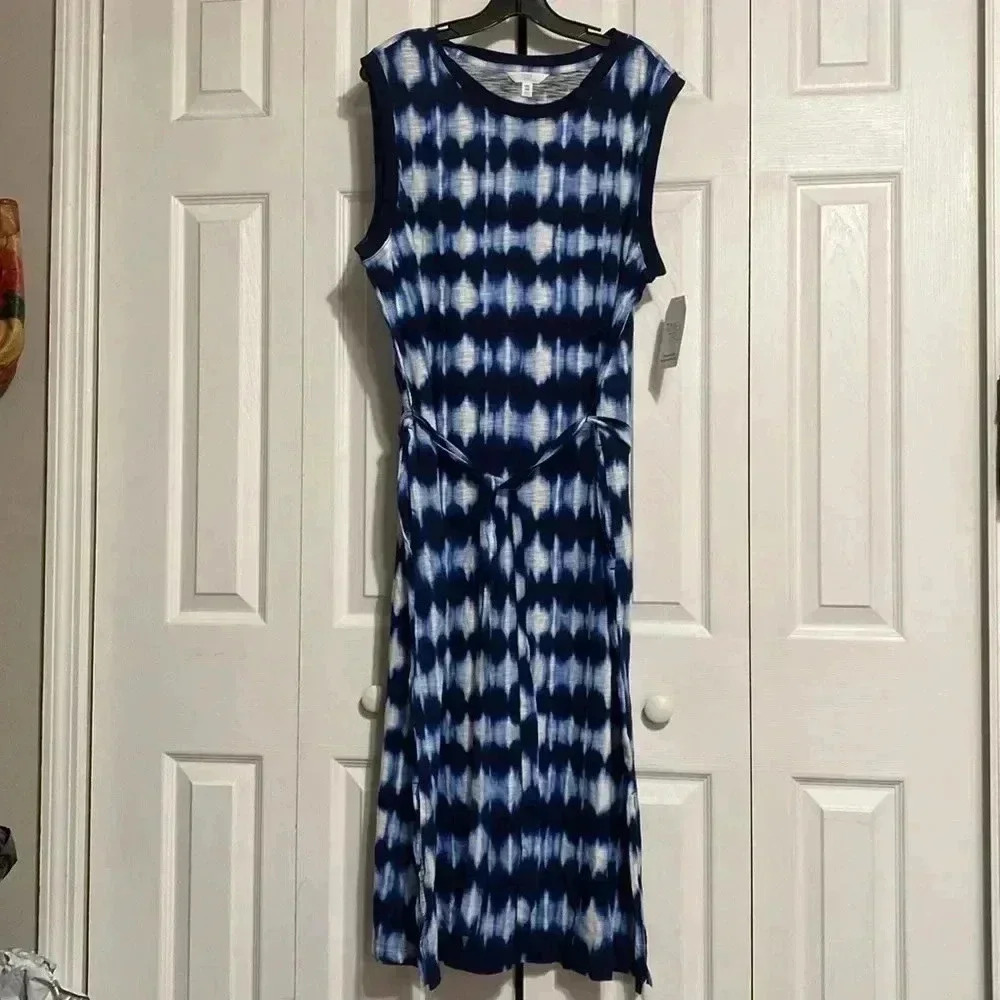 Time and Tru Navy and White Tie-Dye Midi Dress